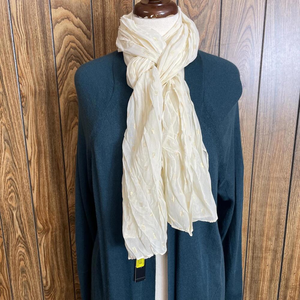 Cezanne NWT sheer off white with metallic gold scarf